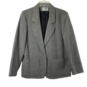 Vintage Herringbone Blazer Womens 12 Black Wool Blend Union Made Button Jacket‎